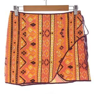 Free People Cleo Print Faux Wrap Cotton Miniskirt Rust Combo Womens Size 2